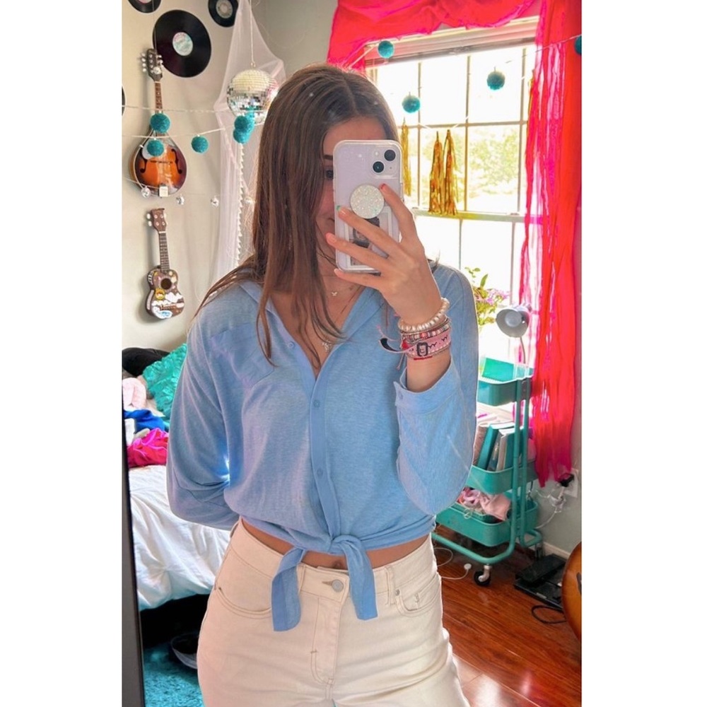 Blue Button-Up Top